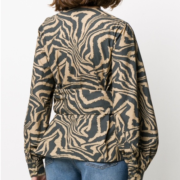 Ganni Zebra Print Poplin Wrap Top - Picture 5 of 8
